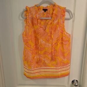 Talbots Orange Pink Ruffled Sleeveless Blouse
